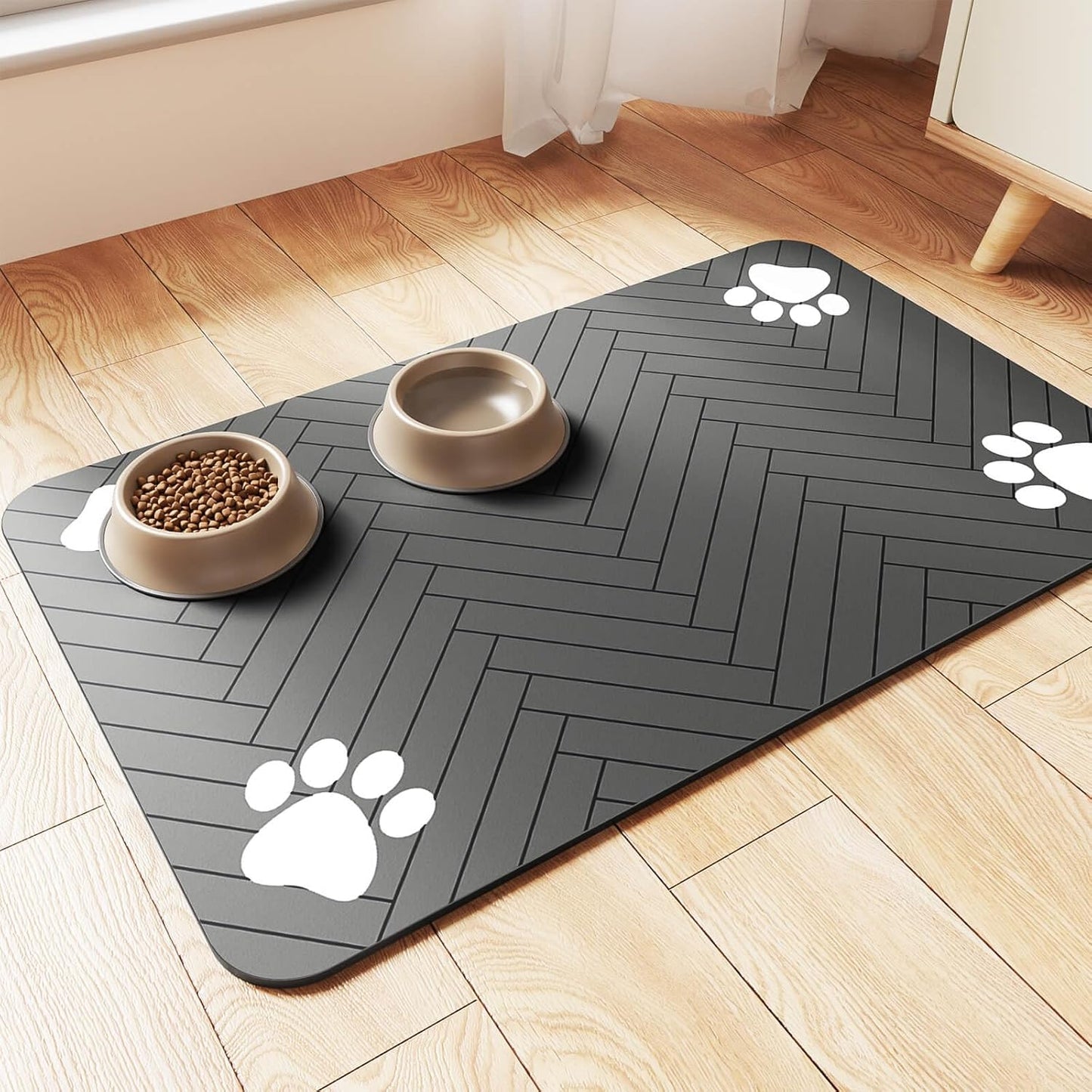 Waterproof & Absorbent Pet Feeding Mat – 12″ × 20″ (Dark Gray)