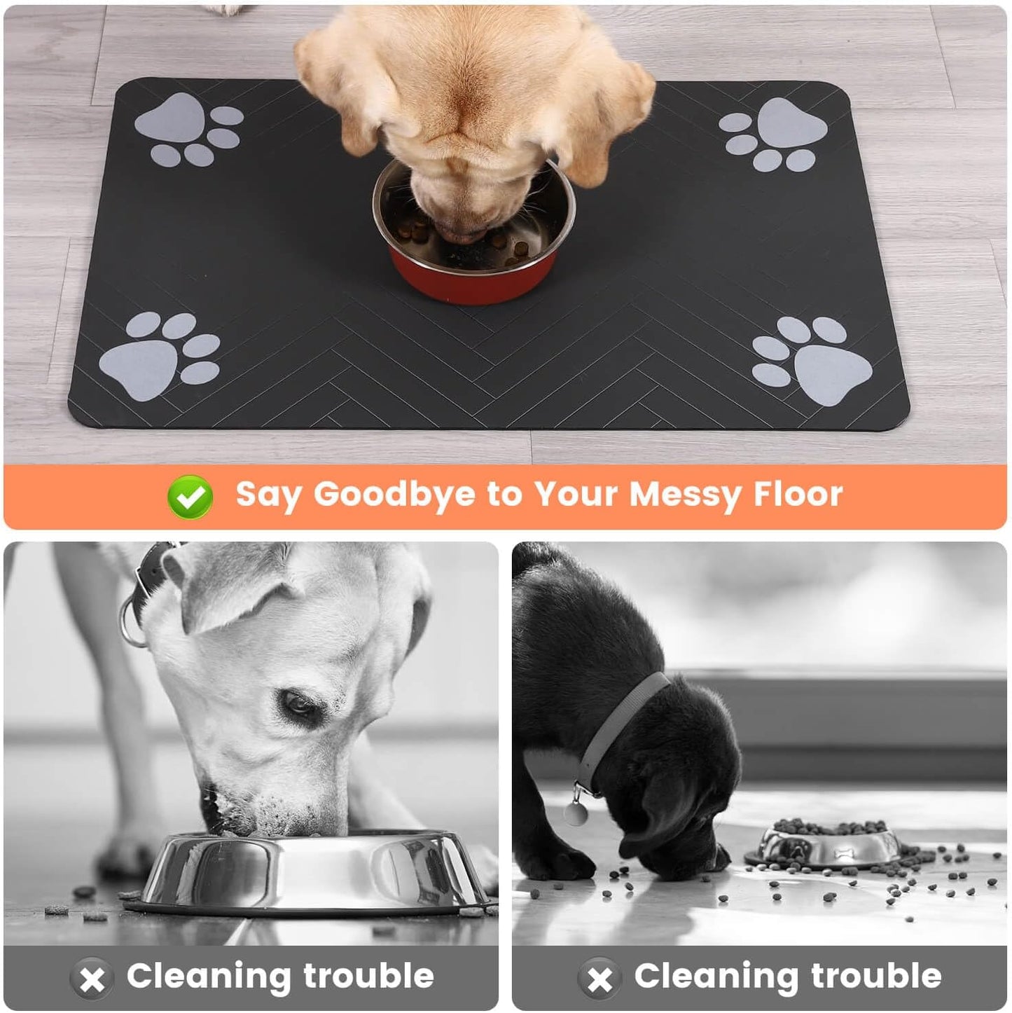 Waterproof & Absorbent Pet Feeding Mat – 12″ × 20″ (Dark Gray)