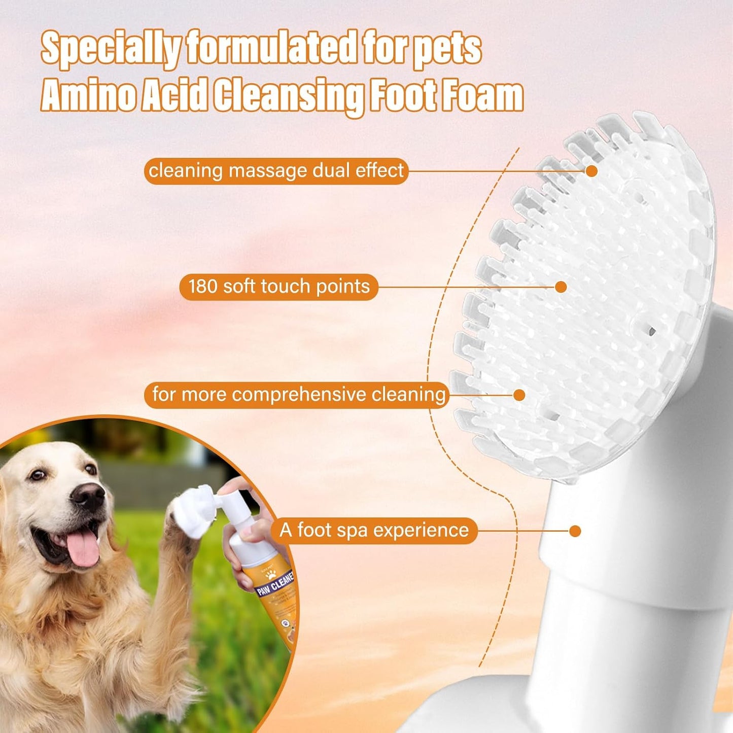 No-Rinse Foaming Paw Cleaner with Soft Silicone Brush – Rose Scent
